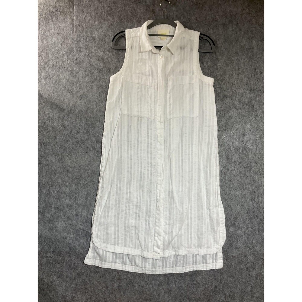 Maeve Shirt Dress Womens 4 White Sleeveless Button Front Cotton Tunic Boho